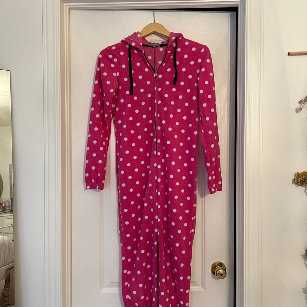Pink polkadot onesie pajamas